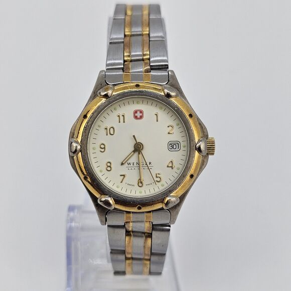 Wenger Women's Watch 30MM White Dial Day Two Tone Bracelet Band 6.5" New Battery - Picture 1 of 12